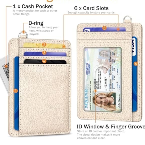 Cream Slim Wallet Case with Card Slots and ID Window - Picture 1 of 4
